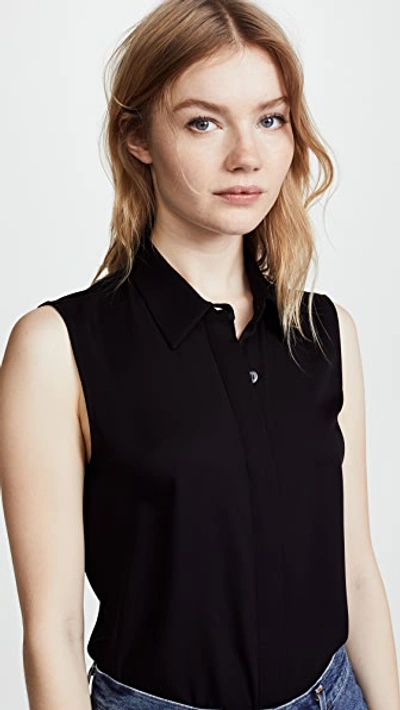 Theory Tanelis Sleeveless Silk Blouse In Black