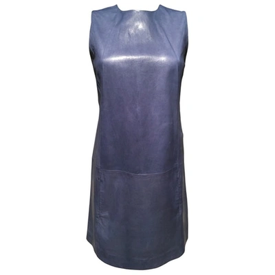 Pre-owned Vince Leather Mini Dress In Blue