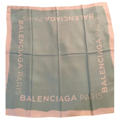 Pre-owned Balenciaga Silk Scarf In Turquoise