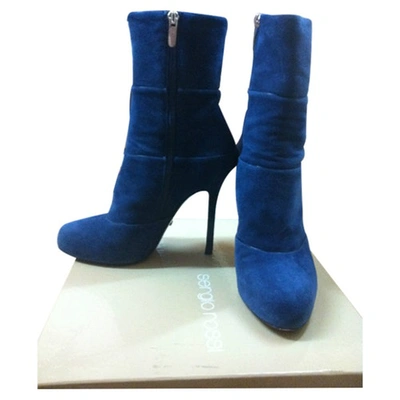 Pre-owned Sergio Rossi Blue Suede Ankle Boots