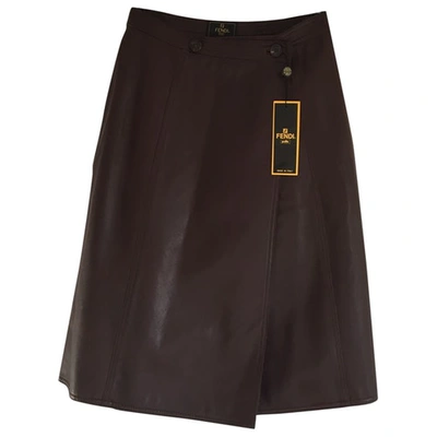 Pre-owned Fendi Leather Mid-length Skirt In Brown