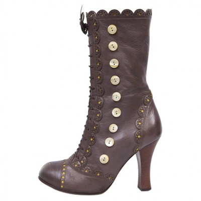 Pre-owned John Galliano Leather Ankle Boots In Brown