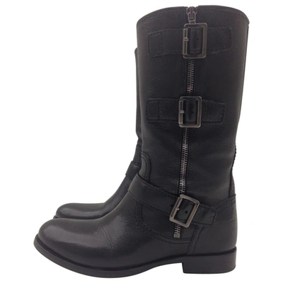 Pre-owned Prada Leather Biker Boots In Black