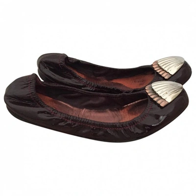Pre-owned Miu Miu Burgundy Patent Leather Ballet Flats