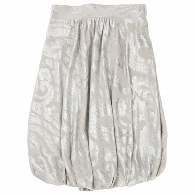 Pre-owned Jay Ahr Mid-length Silk Skirt In Silver