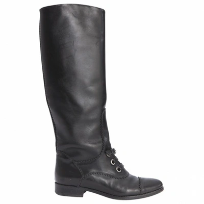Pre-owned Carven Leather Riding Boots In Black