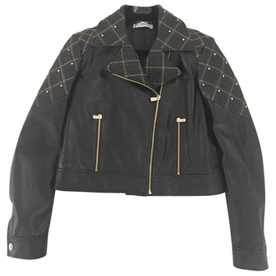 Pre-owned Versace Short Leather Jacket In Black