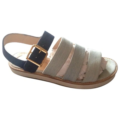 Pre-owned Anne Thomas Canvas Spartan Sandals In Blue