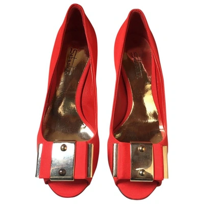 Pre-owned Sebastian Cloth Ballet Flats In Red