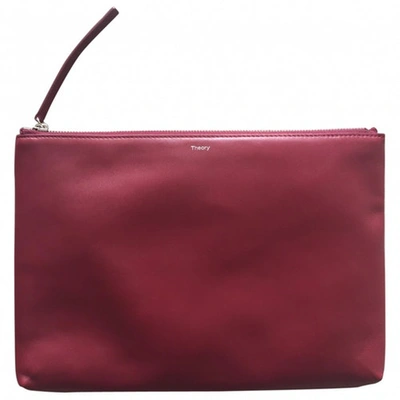 Pre-owned Theory Leather Clutch Bag In Burgundy