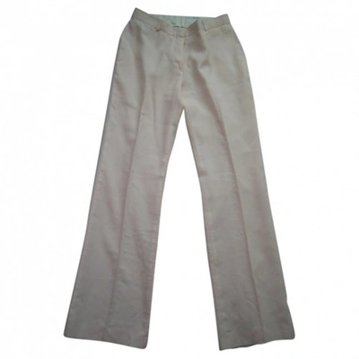 Pre-owned Sand Linen Trousers In Pink