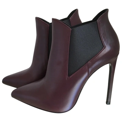 Pre-owned Saint Laurent Burgundy Leather Ankle Boots