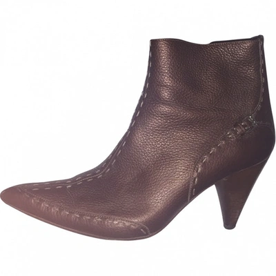 Pre-owned Fendi Leather Ankle Boots In Brown