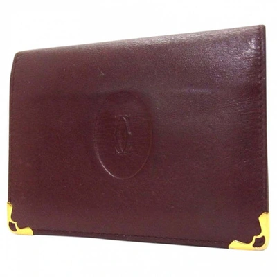 Pre-owned Cartier Leather Portefeuille In Burgundy