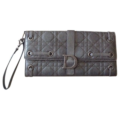 Pre-owned Dior Leather Pochette In Grey