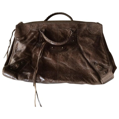 Pre-owned Balenciaga Weekender Leather Handbag In Brown