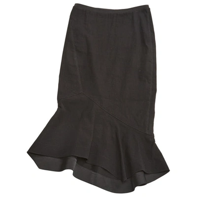 Pre-owned Donna Karan Medium Length Linen Skirt In Black