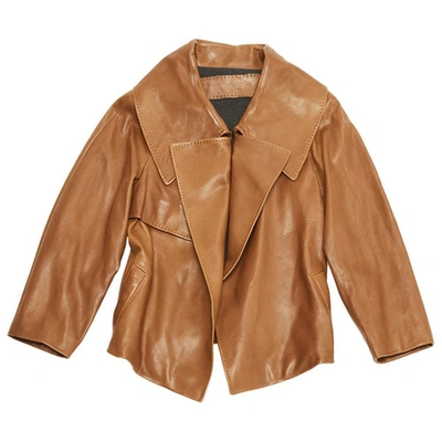 Pre-owned Donna Karan Leather Jacket In Brown