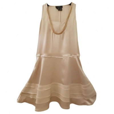 Pre-owned Ferragamo Silk Mid-length Dress In Beige