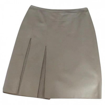 Pre-owned Loewe Leather Mid-length Skirt In Ecru