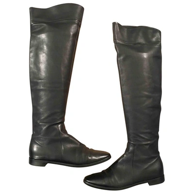 Pre-owned Sergio Rossi Leather Riding Boots In Black