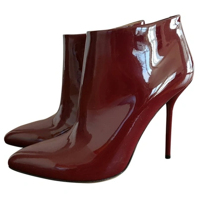Pre-owned Gucci Patent Leather Ankle Boots In Burgundy