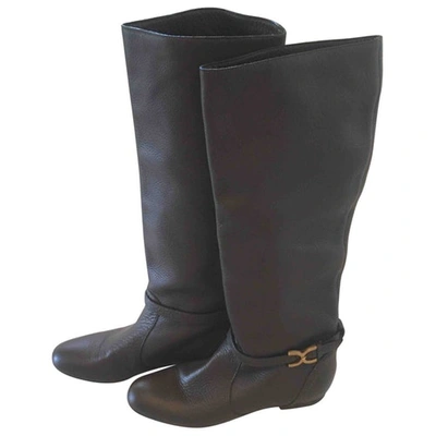 Pre-owned Chloé Leather Riding Boots In Brown