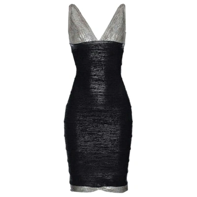 Pre-owned Herve Leger Silk Mini Dress In Anthracite