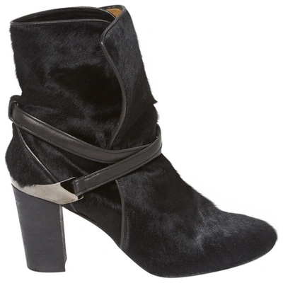 Pre-owned Lanvin Pony-style Calfskin Ankle Boots In Black