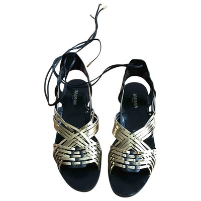 Pre-owned Balmain Patent Leather Sandal In Gold