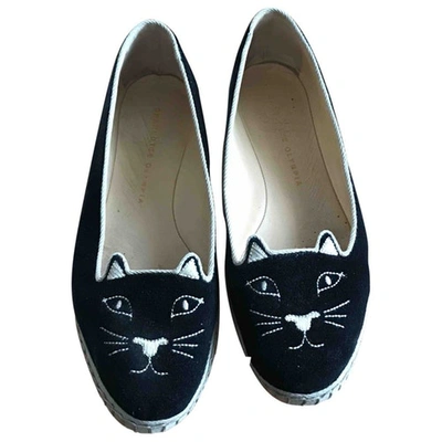 Pre-owned Charlotte Olympia Velvet Flats In Black