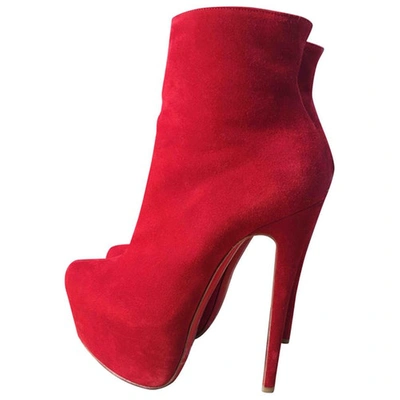 Pre-owned Christian Louboutin Boots In Red