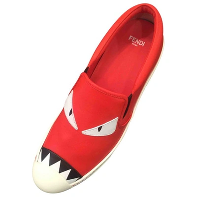 Pre-owned Fendi Leather Trainers In Red