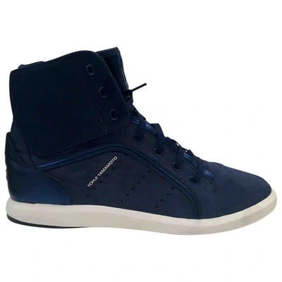 Pre-owned Y-3 Leather Trainers In Navy