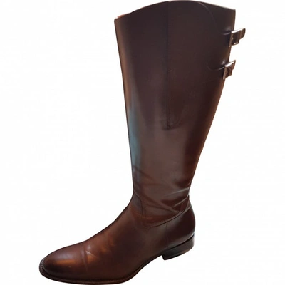 Pre-owned Santoni Leather Riding Boots In Brown