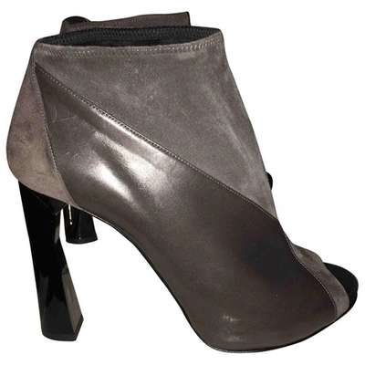Pre-owned Pierre Hardy Leather Open Toe Boots In Grey