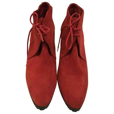 Pre-owned Ralph Lauren Lace Up Boots In Red