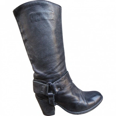 Pre-owned Sartore Leather Biker Boots In Black