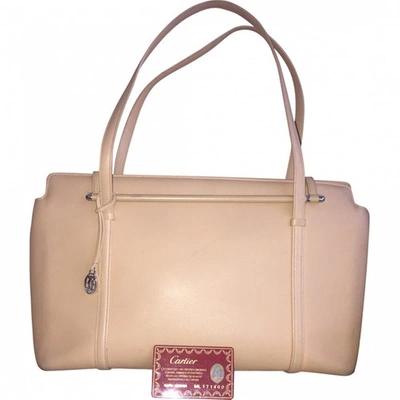 Pre-owned Cartier Leather Handbag In Beige