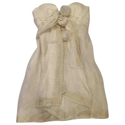 Pre-owned Ermanno Scervino Linen Mini Dress In Ecru