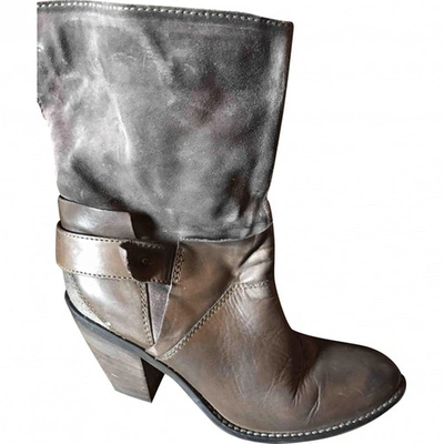 Pre-owned Janet & Janet Leather Boots In Khaki