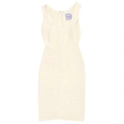 Pre-owned Herve Leger Mini Dress In Ecru