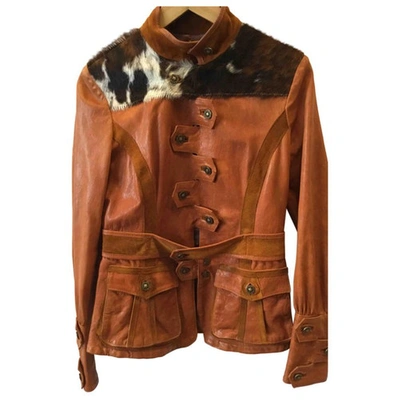 Pre-owned Just Cavalli Leather Jacket In Camel
