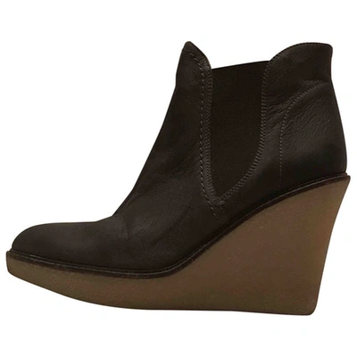 Pre-owned Emporio Armani Leather Ankle Boots In Brown