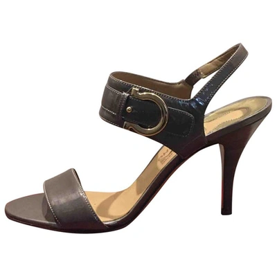 Pre-owned Ferragamo Patent Leather Sandals In Grey