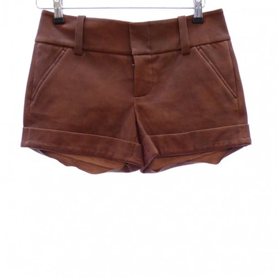 Pre-owned Alice And Olivia Leather Mini Short In Brown