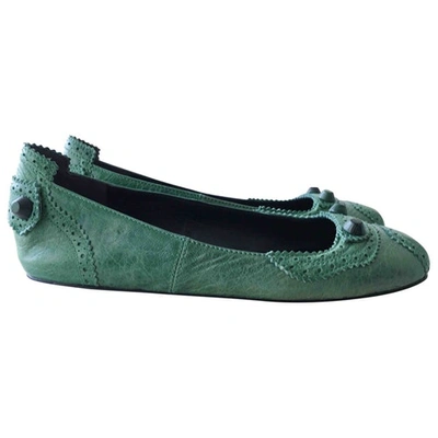 Pre-owned Balenciaga Leather Flats In Green