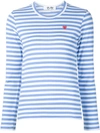 Comme Des Garçons Play Striped Heart Patch Long Sleeve T-shirt In Blue