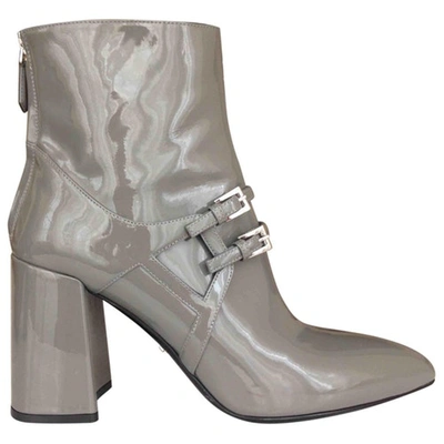 Pre-owned Prada Patent Leather Ankle Boots In Grey