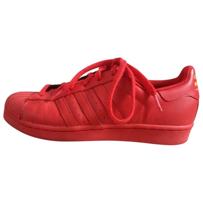 Pre-owned Adidas Originals Superstar Leather Trainers In Red